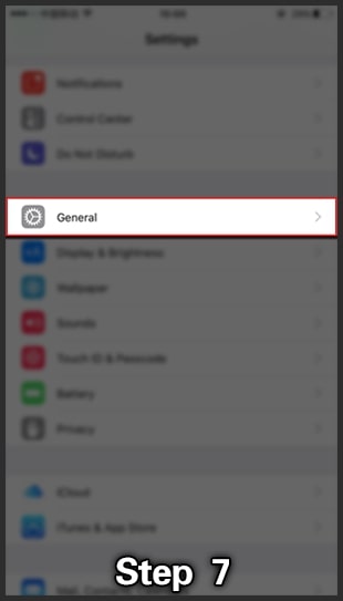 Step6: Find General in settings and open it.